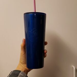𝅺starbucks Summer 20 Venti Blue Stainless Steel Palms Tumbler with straw 20oz